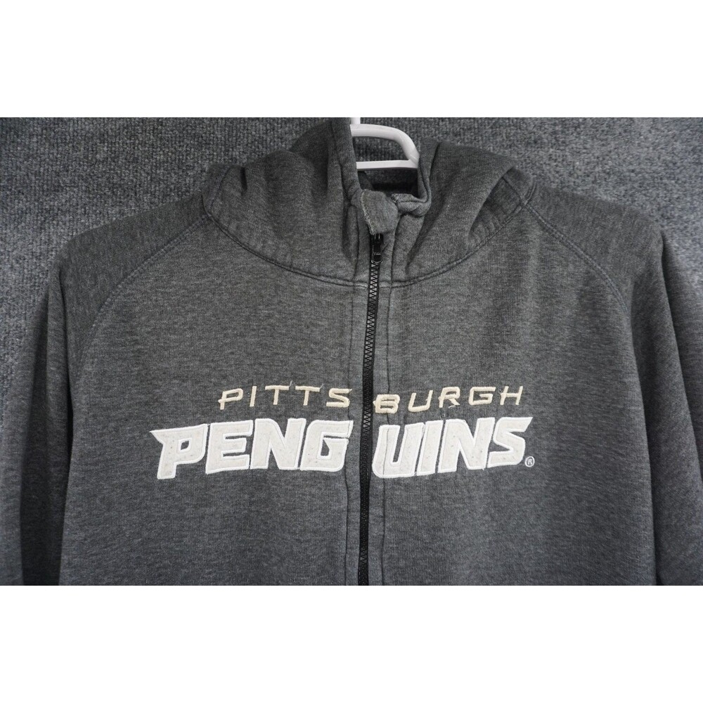 Pittsburgh Penguins Sweatshirt Mens Large Full Zip Hoodie Gray